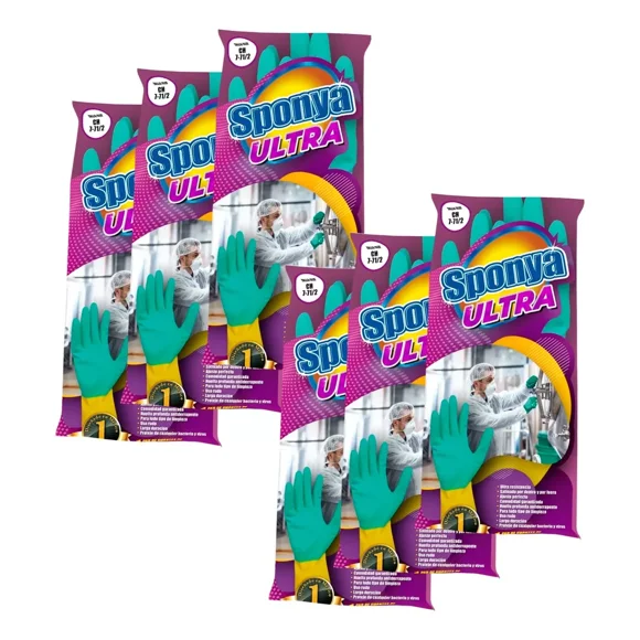 Pack Kit 6 Pares Guantes Limpieza Sponya Ultra Uso Rudo