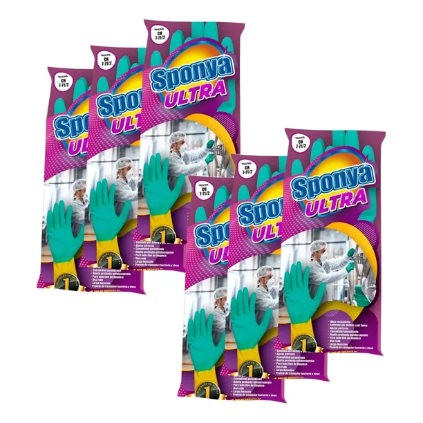 Pack Kit 6 Pares Guantes Limpieza Sponya Ultra Uso Rudo