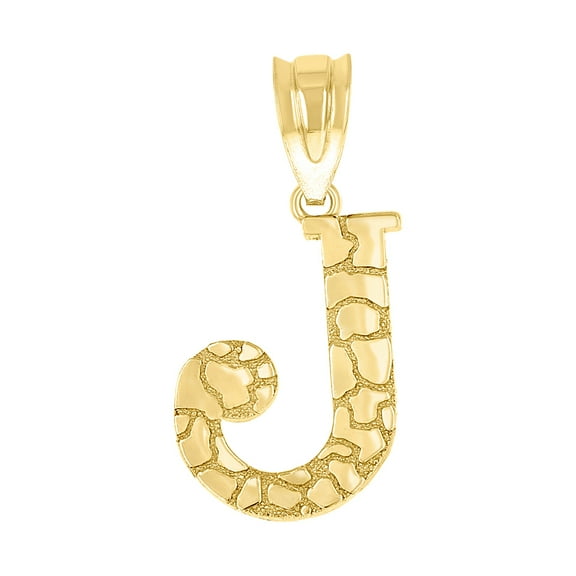 10k Yellow Gold Unisex Nugget Letter Name Personalized Monogram Initial J Charm Pendant Necklace 20.8x11.00mm Wide Penda