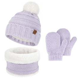 Bonnet Tour De Cou Fille Enfants Hiver Bonnet Chaud Tricot Chapeau Echarpe Gants Ensemble Pour Garcon Fille 2-7 Ans Avec Doublure Polaire Pompon Ensemble Bonnet Echarpe Gant Garçon
