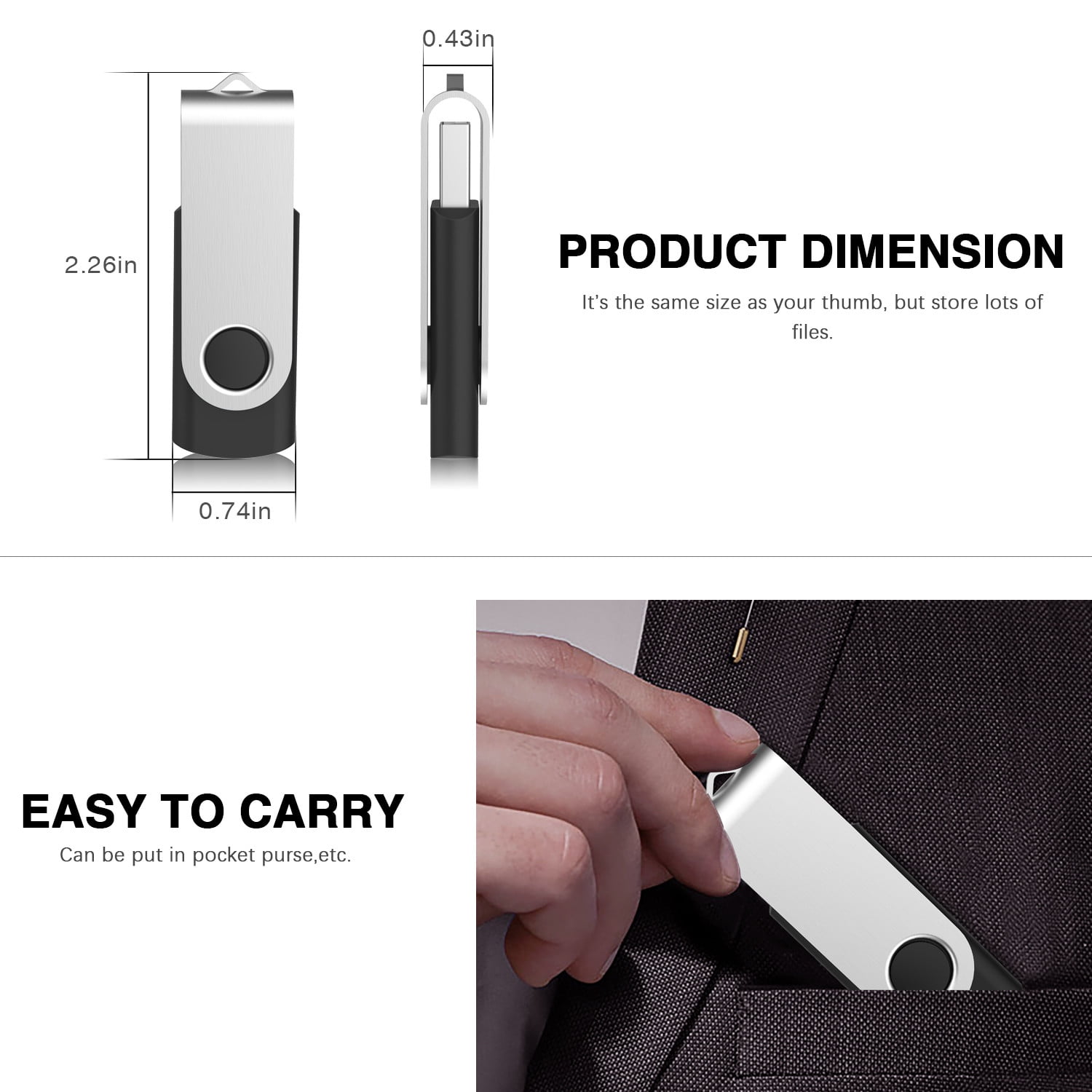 KOOTION 10Pack 2GB USB Flash Drive Memory Stick Fold Storage Thumb Pen Drive Swivel, Black