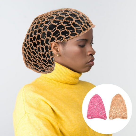 HONITANO 2Pcs Crocheted Hair Net Cap for Long Curly Hair Summer Use Pink Khaki Mesh