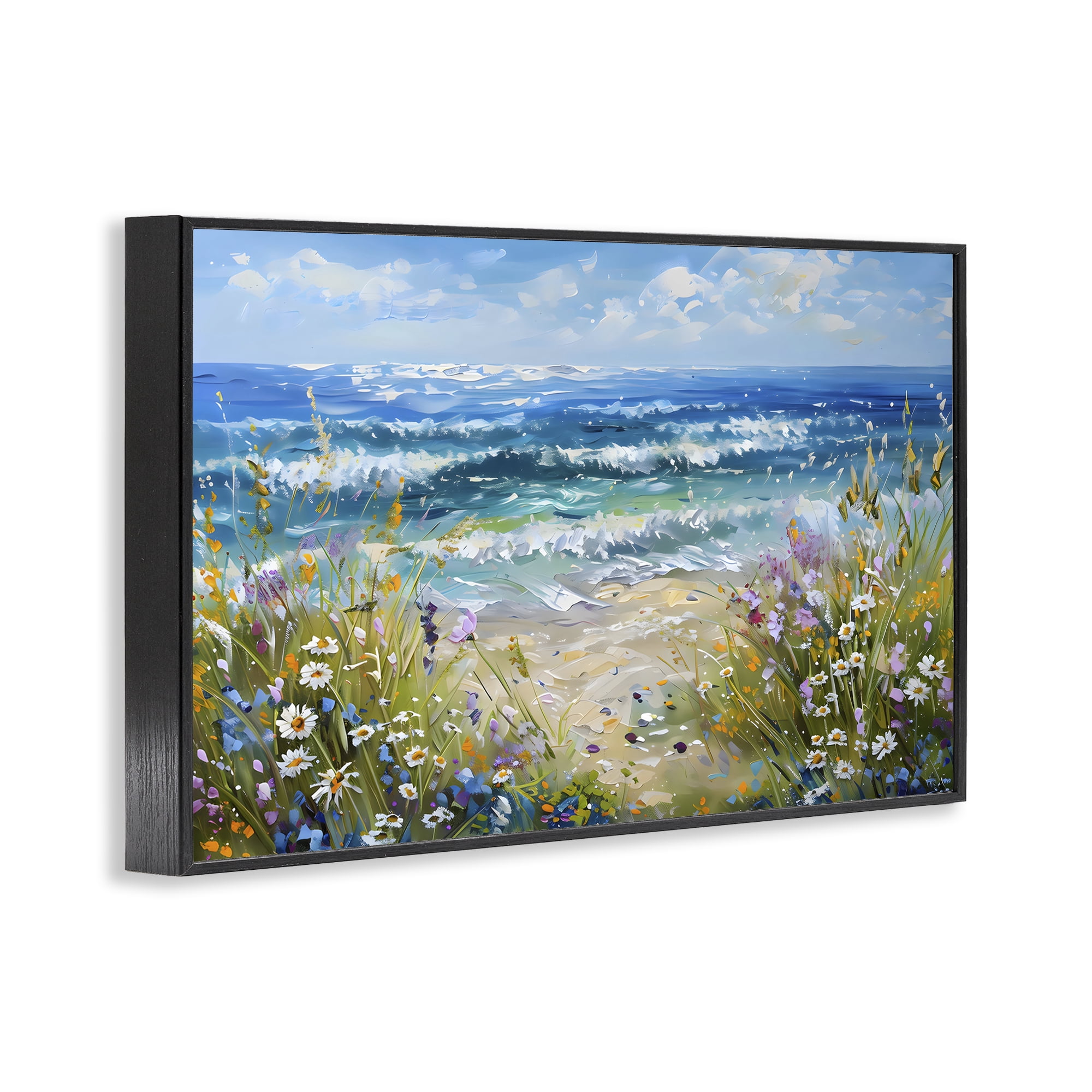 Stupell Industries Floral Beach Meadow by Ocean Black Framed Giclee Art, design by Creative Studio