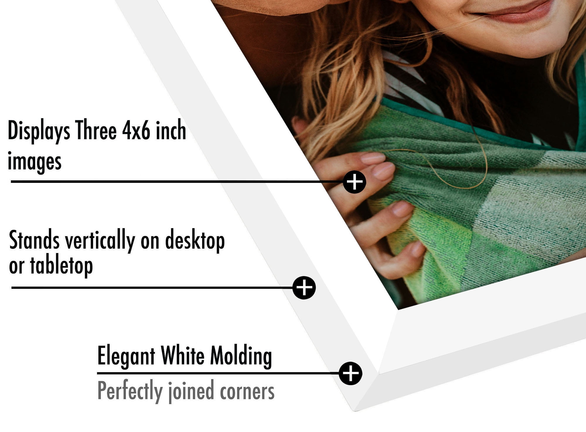 Americanflat Hinged 3 Photo Frame in White MDF - Desk Photo Frame for 4X6" Photos - Tri Folding Picture Frame For Desk - Displays 3 Photos with Shatter-Resistant Glass Covers