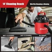 Vacmaster Portable Wet Dry Shop Vacuum, 2.5 Gallon, 2 Peak HP, 1-1/4 Inch Hose