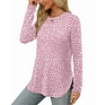 thumbnail image 2 of Ronuti Long Sleeve Shirts for Women Crewneck Basic Loose Tunic Tops Floral Beach Vacation Clothes, 2 of 6