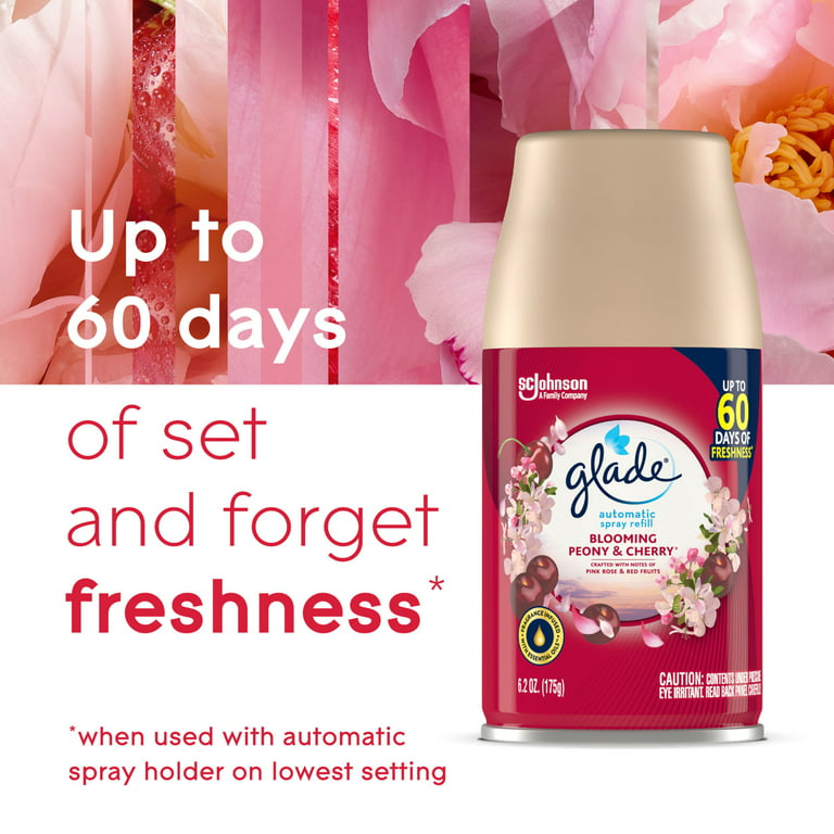 Glade Automatic Spray Refill 1 CT, Blooming Peony & Cherry, 6.2 OZ. Total,  Air Freshener Infused with Essential Oils 
