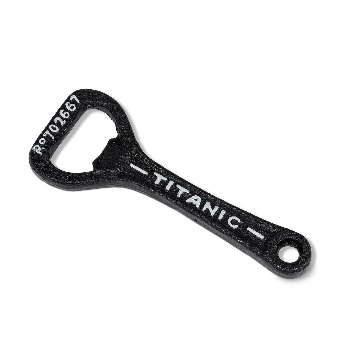 "TITANIC" ANTIQUE CAST IRON HAND HELD BOTTLE OPENER 