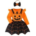 thumbnail image 2 of WIBACKER Newborn Infant Baby Girl Dress Halloween Spider Pumpkin Romper Overalls + Suspender Skirt + Headband Set for Toddler, 2 of 10