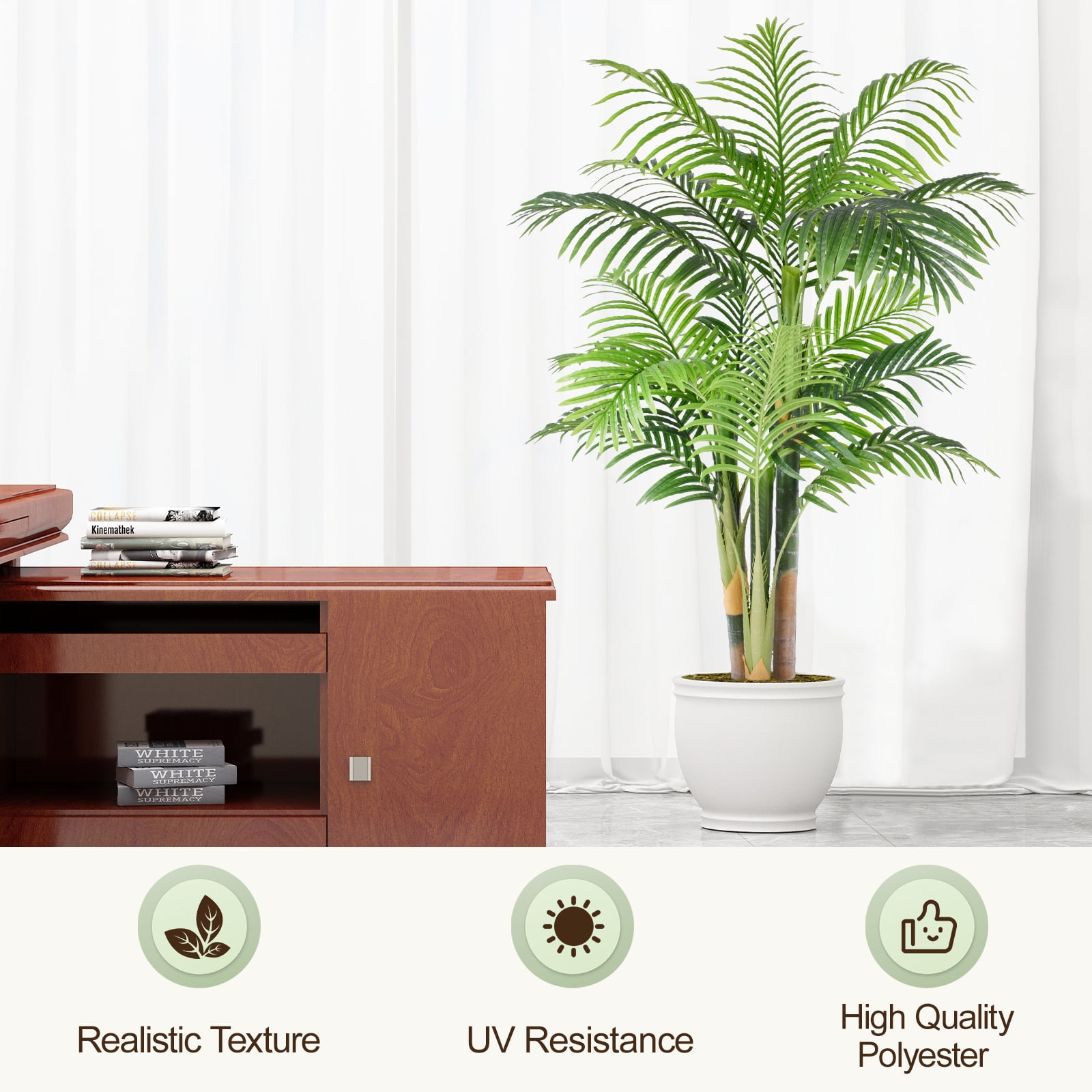 Keeplush 5FT Artificial Golden Cane Palm Tree– Indoor Large Fake Palm Tree, Lifelike Faux Plant with Textured Trunks & Flexible Fronds, No-Water Maintenance Silk Tree for Home Office Decor