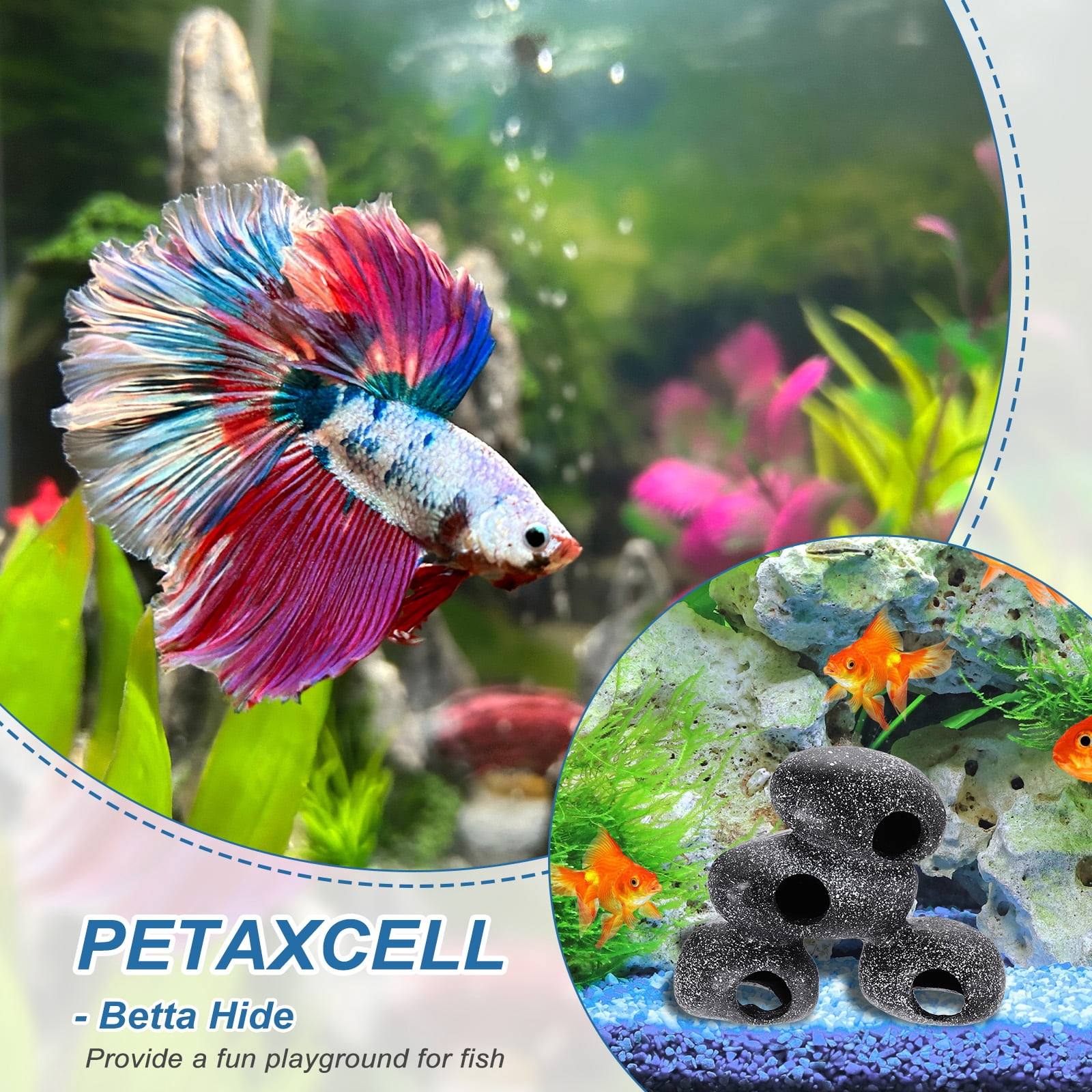 Uxcell Aquarium Decorations Rocks, 6.9x2.8x5.5 Inch Betta Hide Resin Realistic Fish Tank Ornaments, (Grey), Intended for Small Fish / Shrimp / Guppy
