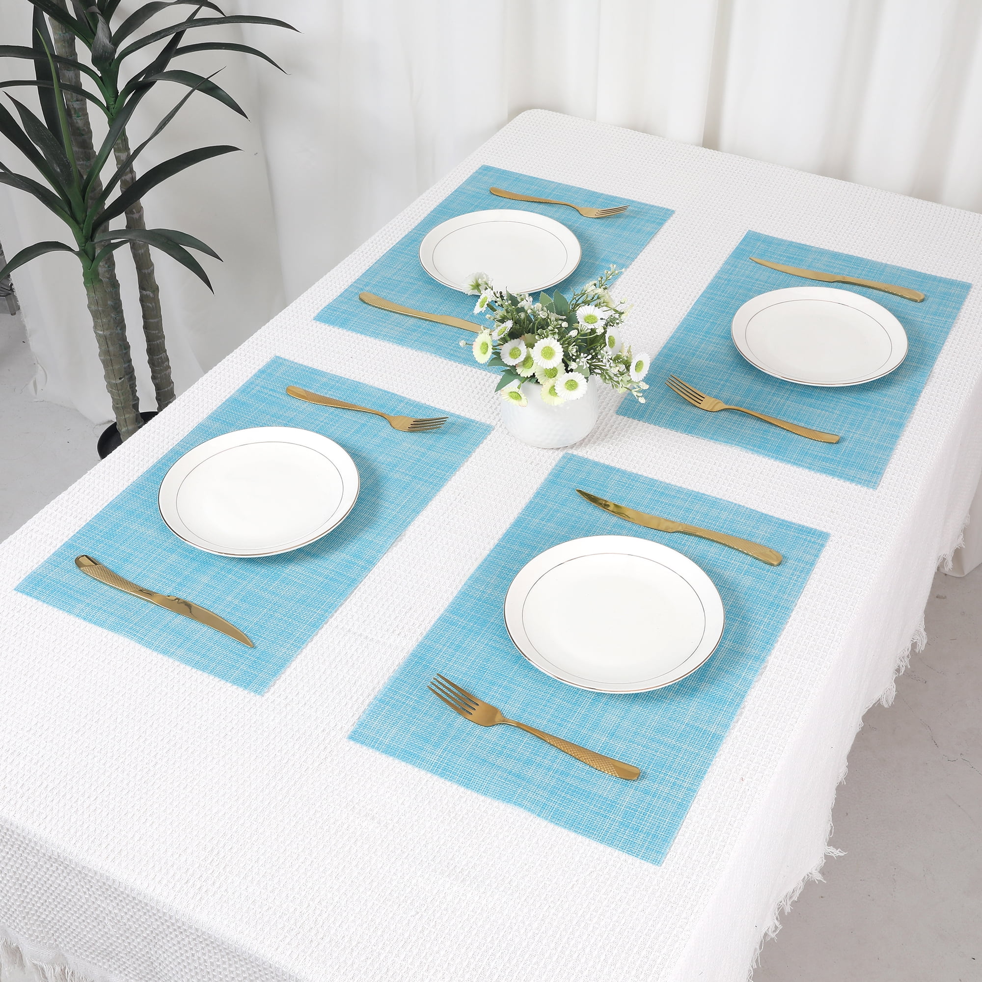 Unique Bargains 8 Pack Washable Placemats for Table Decor Wipeable Place Mat Blue 18x12in