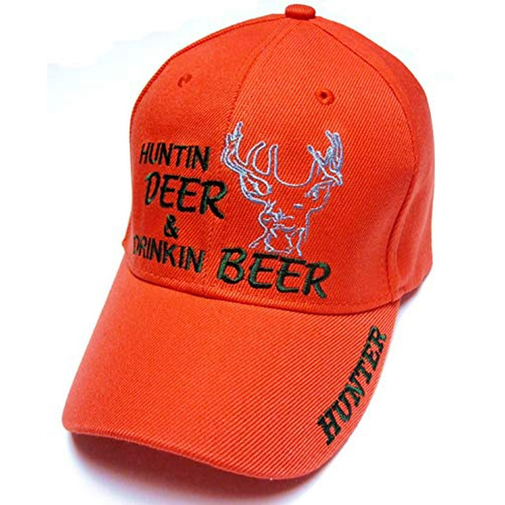 TFA Hunting Deer & Drinking Beer Full Blaze Orange Hat Cap Hunter