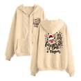 thumbnail image 2 of Women'S Full Zip Up Hoodie Long Sleeved Top Stars Printd Drawstring Hooded Sweatshirts Pockets Jacket Coat With Pockets Khaki S, 2 of 3
