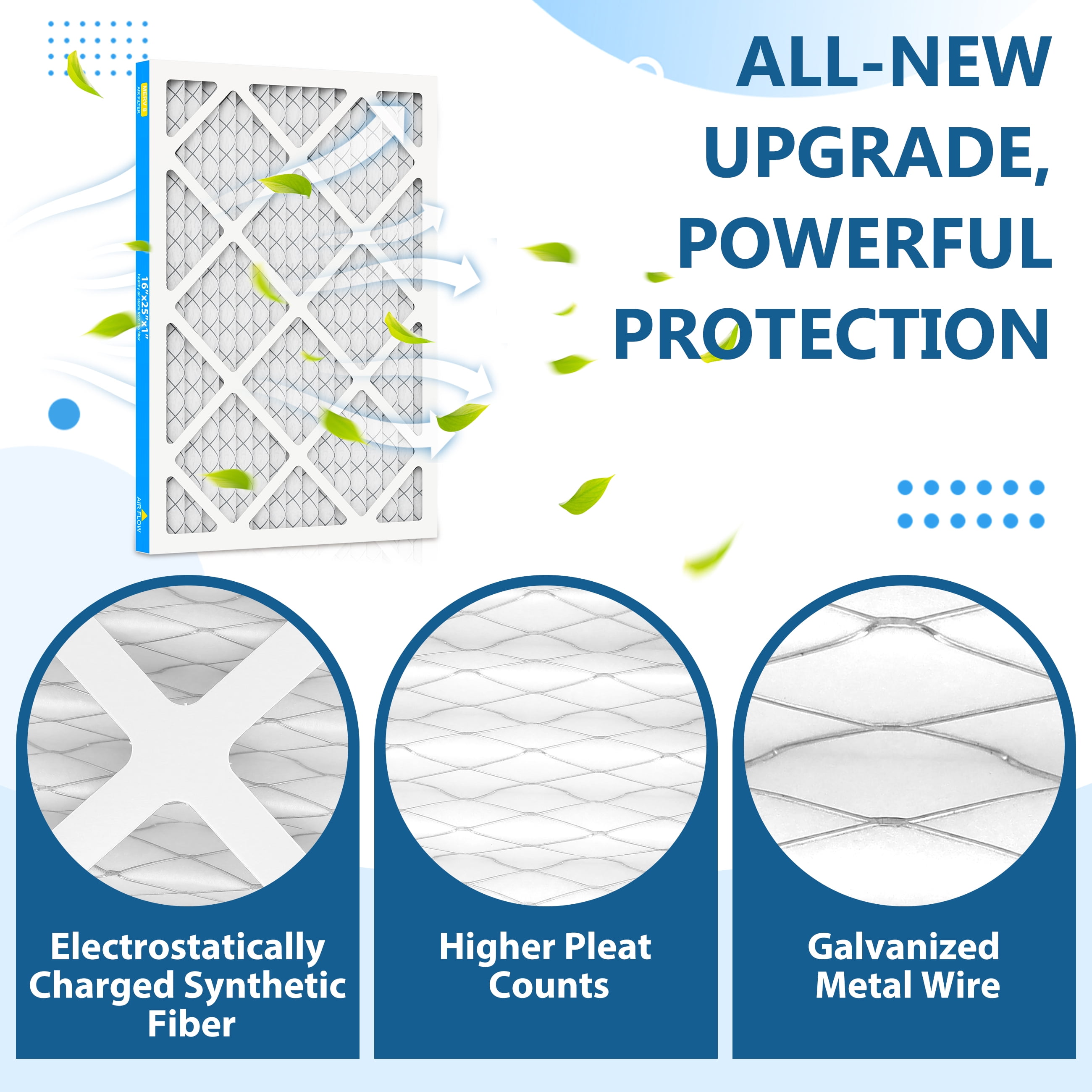 AMI PARTS 16x25x1 MERV 8 Pleated Filter, Electrostatic Design Removes Pollen and Dust