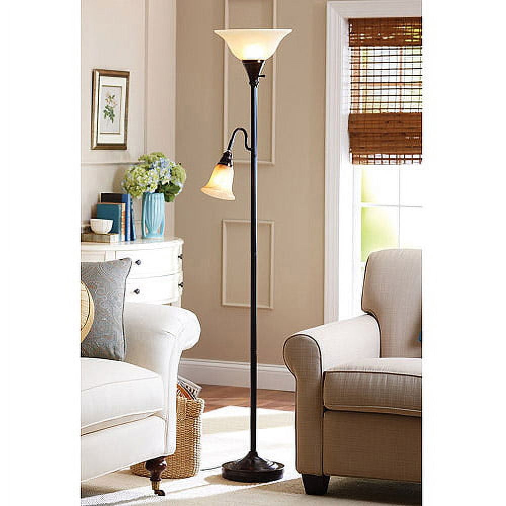 Better Homes & Gardens Metal Torchiere Floor Lamp Combo, Antique Bronze