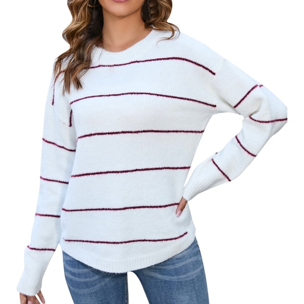 Suéter Suelto Gibobby con Estampado Casual para mujer cuello redondo blanco S
