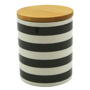 The Perfect Size Jar- 16oz 450ml Ceramic White Black Stripe Bamboo Kitchen Canister Food Tea Storage