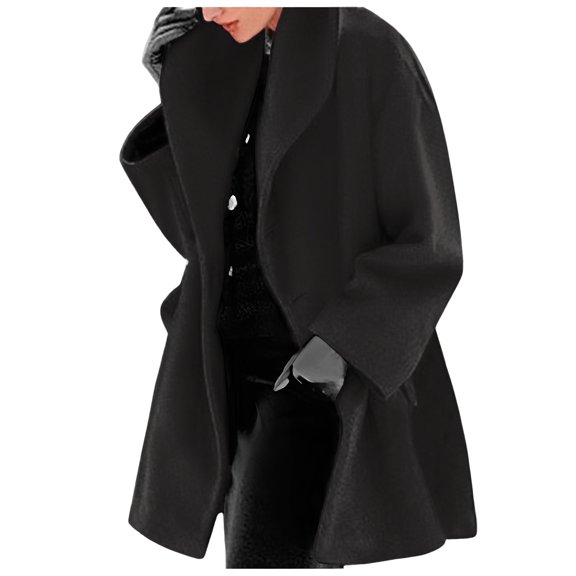 UJNDER Women's Winter Wool Coat Trench Jacket Warm Slim Long Overcoat Outwear Round Neck Loose Hooded Trench Coat Women Black XXXL