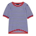 thumbnail image 5 of kamemir Womens Summer Tops Casual Crewneck Short Sleeve Striped Color Block Knitted High Low Trendy Pullover T Shirts Blouse(Blue,M), 5 of 6