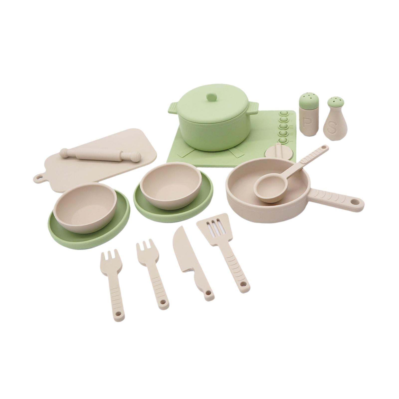 lionlar 14x Kitchen Toys Kitchen Cooking Toy Set Education Toys Funny Play Kitchen Accessories for Children Age 3+ Years Birthday Gifts Green