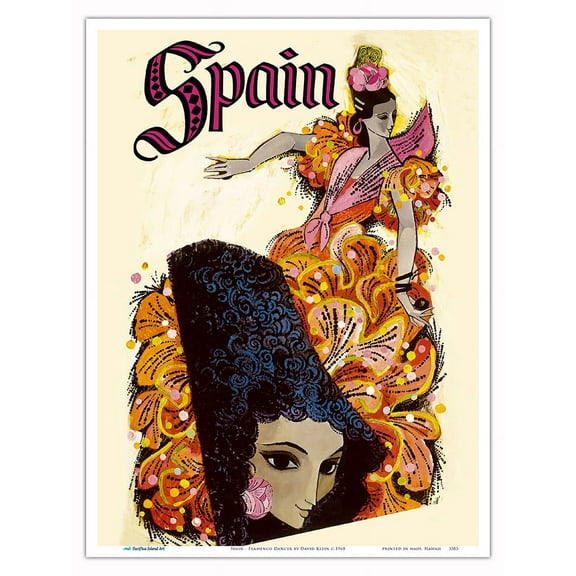 Spain - Flamenco Dancer - Vintage Travel Poster by David Klein c.1968 - Master Art Print (Unframed) 9in x 12in