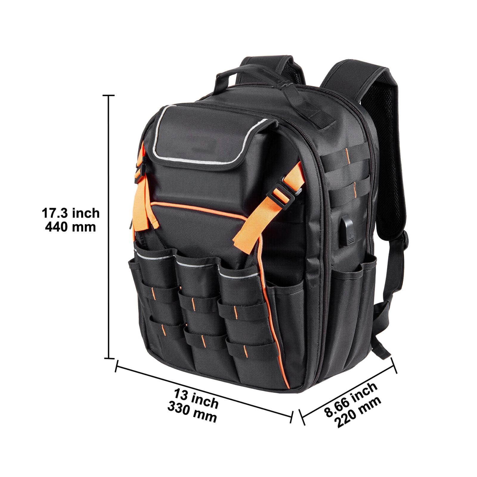 Tool Backpack 45 Pockets 1680D Oxford 50 lbs Capacity with Laptop Compartment for Electrician