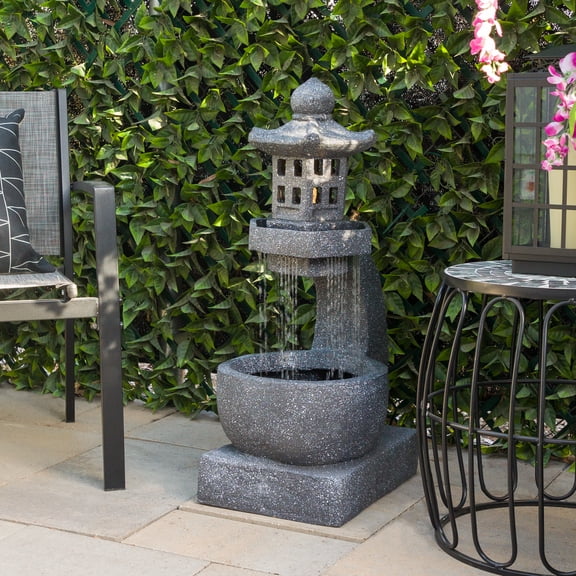 Alpine Corporation 2 Layered Pavilion Polyresin Fountain with LED Lights