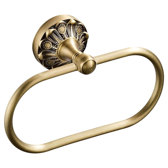 Antique Style Solid Brass Towel Ring, 13cm Wall Mounted Bathroom Towel Holder with Ornate Floral Design, Heavy Duty Vintage Vanity Accessory (Gold, 21x10.2cm)