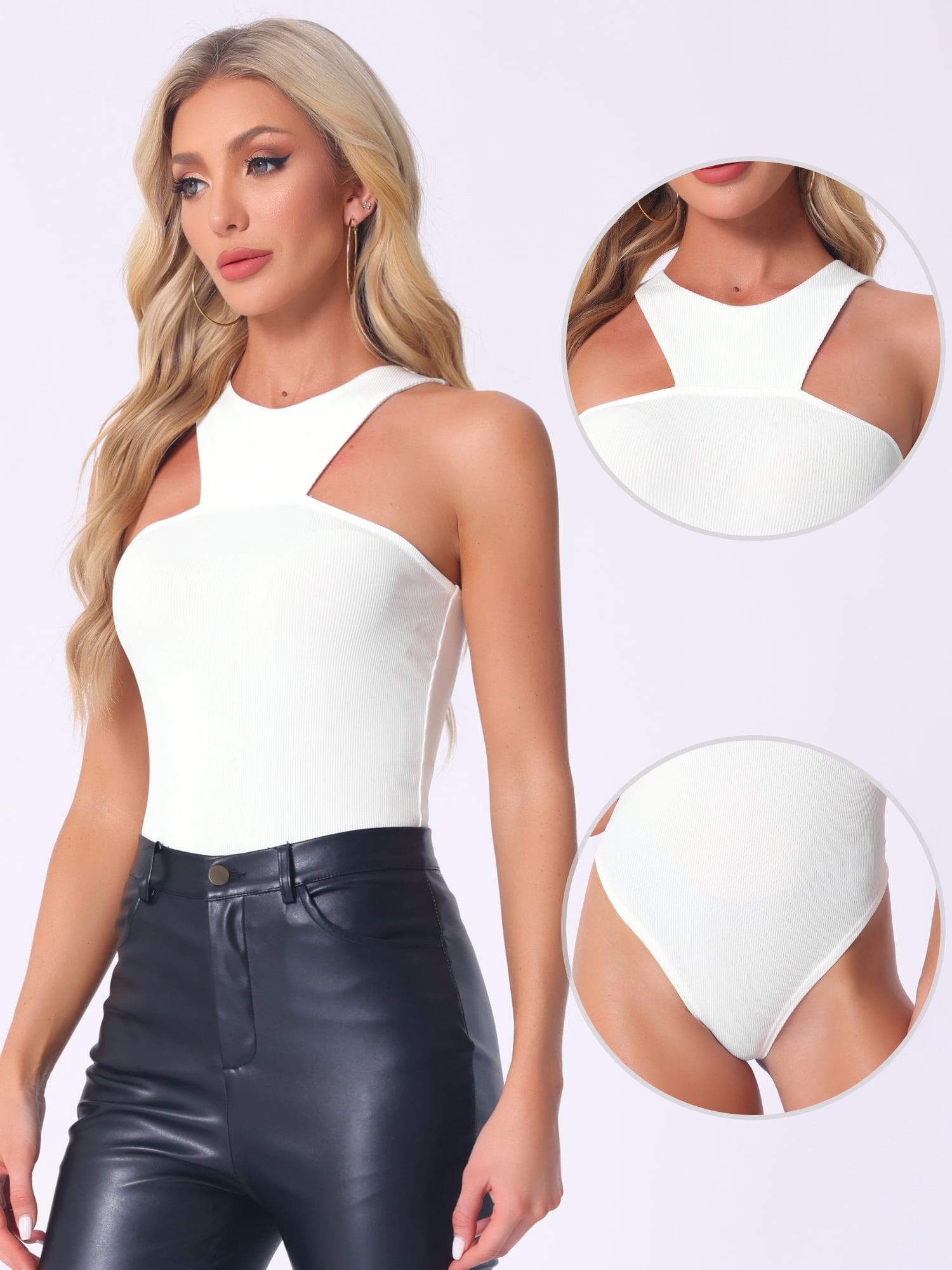 DARING DIVA Sleeveless Asymmetrical Halter Neck Tank Top Bodysuit XL White