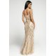 thumbnail image 1 of ABPHQTO Vestido de noche con flecos de lentejuelas y escote en V profundo con abertura color albaricoque para mujer, 1 of 5