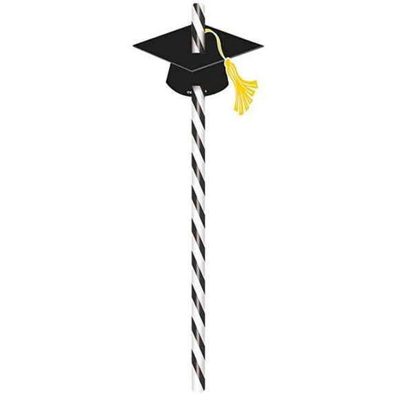 Amscan Graduation Straw, Black/White, 12/Set, 3 Sets/Pack (400072)