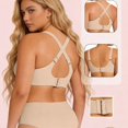 thumbnail image 4 of VISALY Jelly Bras for Women Plus Size Seamless Wireless Lifting Bra Full Coverage V‑Neck No Underwire Support Bralette Wide Strap Smoothing Soft Comfy Lift Minimizer Push Up T‑Shirt Bra Beige M, 4 of 6