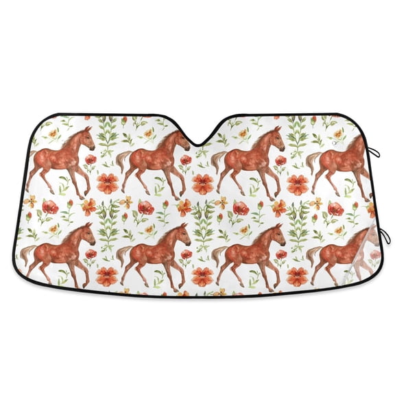 Horse and Flowers Car Windshield Sun Shade Foldable Car Front Window Visor Heat and UV Protection 53x23.5