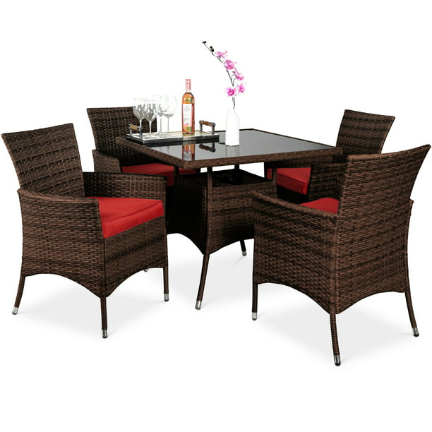 Umbrella Cutout, 5 Piece Wicker Patio Dining Table Set With 4 Chairs