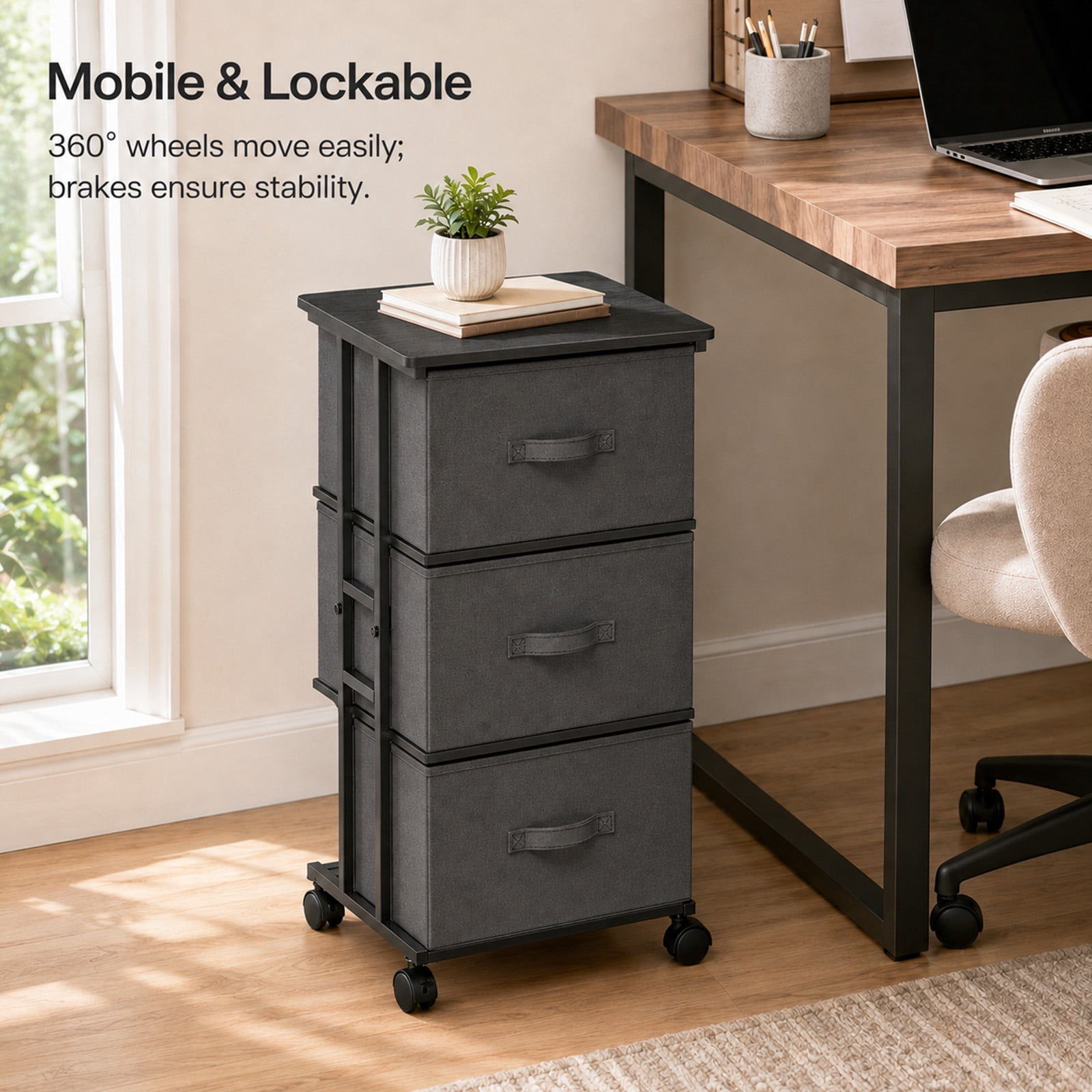 Alvantor Fabric Dresser 3 Drawer Storage Chest, Rolling Storage Tower, Vertical Storage Unit for Bedroom, Closet, Office