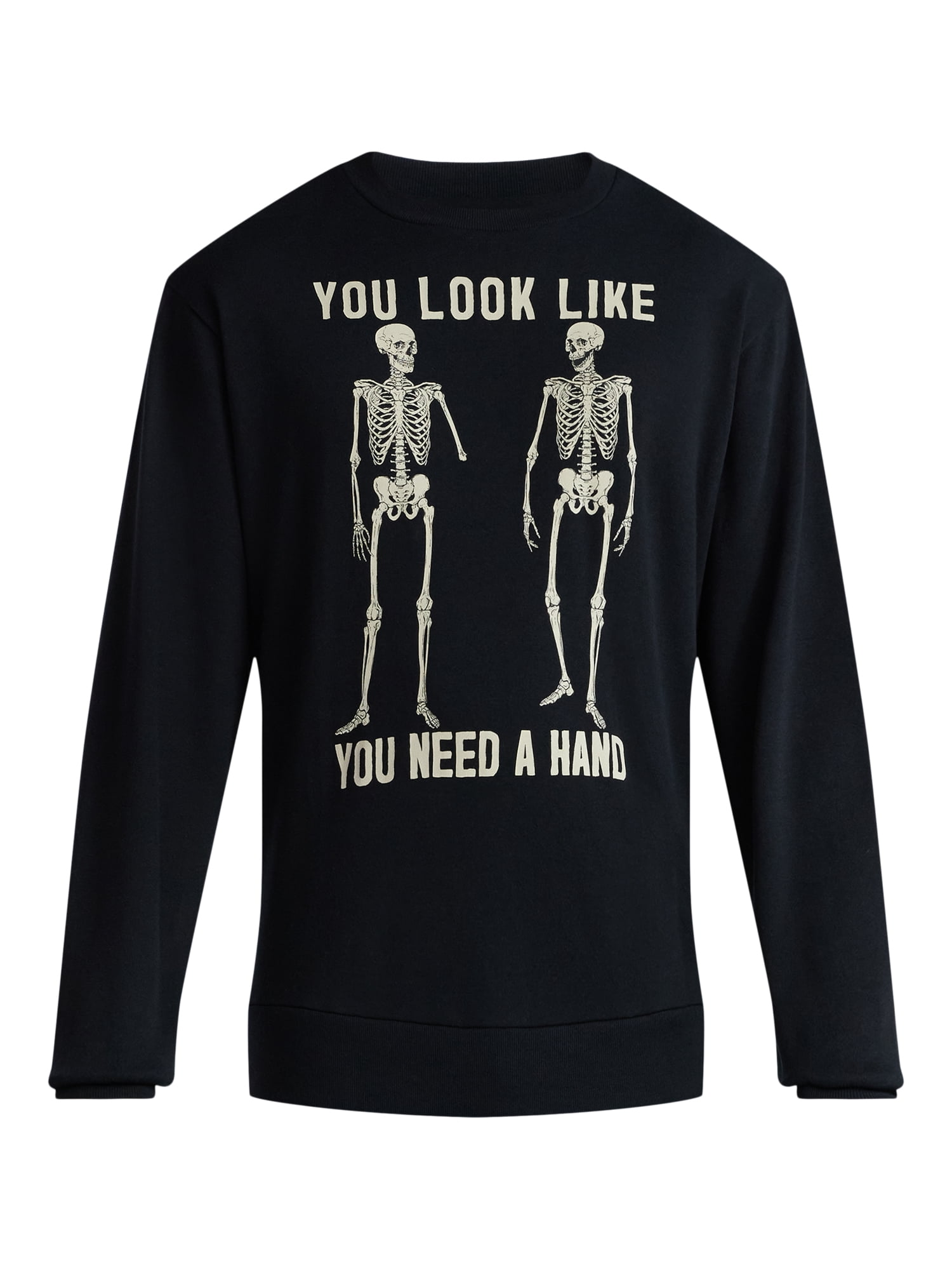 Halloween Crewneck Fleece Sweatshirt, You Look Like You Need a Hand Skeleton Crew, Men's Sizes XS-3XL
