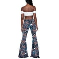 thumbnail image 3 of Women Juniors Boho Vintage Stretchy Bell Bottom High Waist Flare Pants Hippie Baggy Wide Leg Palazzo Trousers, 3 of 4
