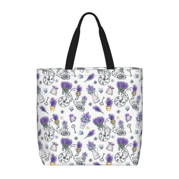 Naloa Lavender Bicycle Tote Bag for Women, Foldable Tote Bag With Zipper, Large Shoulder Bag, Top Handle Handbag for Travel, Work, Shopping
