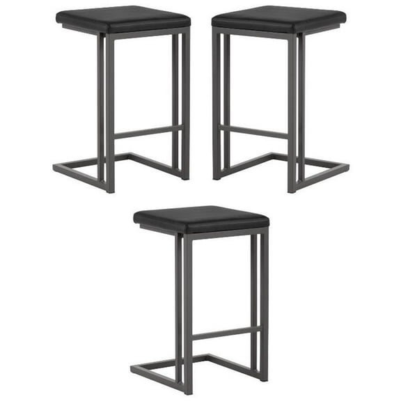 Home Square Boone 26" Modern Steel Counter Stool in Black/Dark Gray - Set of 3
