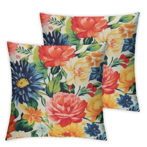 Waterproof Outdoor Colorful Flowers Throw Pillow Covers  Decorative Orange Floral Print Pillow Cases for Sofa Couch Square Garden Patio Funiture Bench, Blue