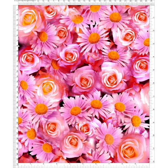 Chiffon Printed Daisy Fuents Print Fabric Floral Sheer Dressmaking Chiffon Fabric (RED/FUSHIA/YELLOW, ByYard)