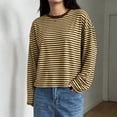 thumbnail image 5 of Hvogkswy Long Sleeve Shirts for Women Trendy Crewneck Cropped Striped T Shirt Loose Casual Pullover Blouses, 5 of 7