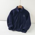 thumbnail image 6 of Fesfesfes Kids Fleece Lined Jacket Long Sleeve Zipper Up Outerwear for Boys and Girls Solid Color Stand Collar Warm Winter Casual Coat Childrens Faux Plush Fall Winter Wear(Navy#1,5-6 Years), 6 of 8
