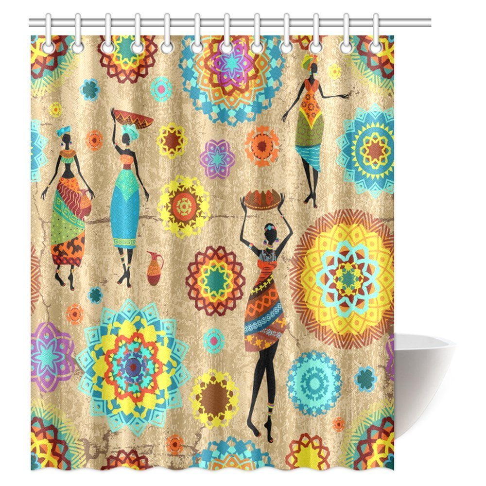 MYPOP African Shower Curtain, Vintage Colorful Arabesques and Lovely