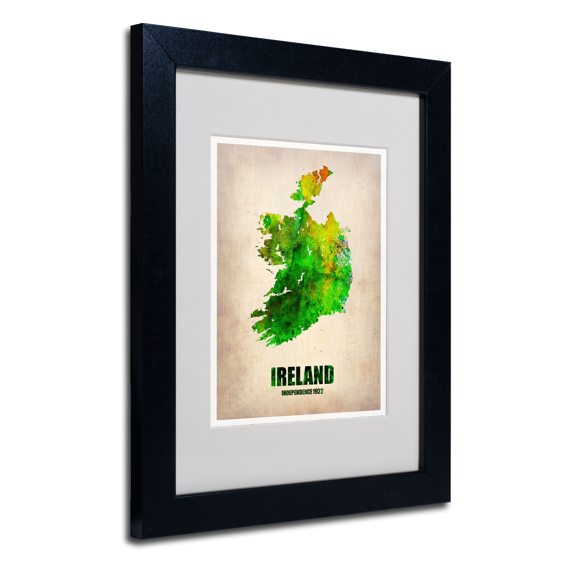 Trademark Fine Art "Ireland Watercolor Map" Matted Framed Art by Naxart, Wood Frame
