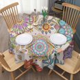 thumbnail image 3 of Round Waterproof Tablecloth 60×60 Inch, Boho Style Reusable Indoor/Outdoor Durable Table Cover for Party Kitchen Dinner Room Decor, 3 of 6
