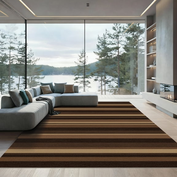 ODIKA 4'x6' Machine Washable Non-Slip Area Rug, Geometric Brown High Traffic Rug, Brown, 1149820