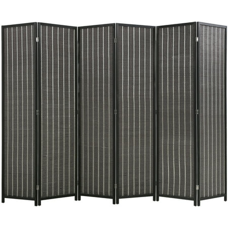 6 Panel 72 Inch Room Divider Bamboo Folding Privacy Wall Divider Wood Screen for Home Bedroom Living Room, Black