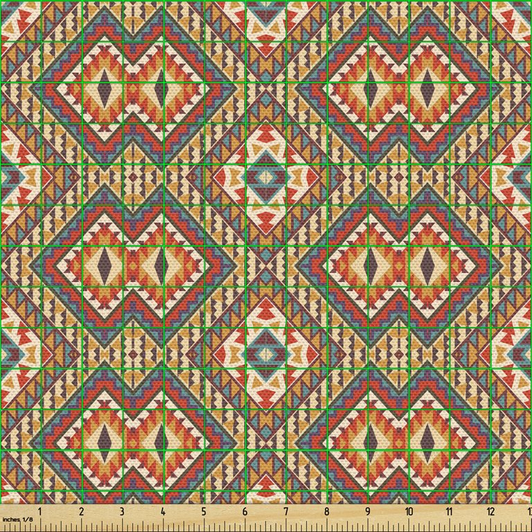 Boho Fabric by the Yard, Horizontal Native Borders with and Geometric  Motifs in Hand Drawn Style, Decorative Upholstery Fabric for Sofas and Home  Accents, Multicolor by Ambesonne 